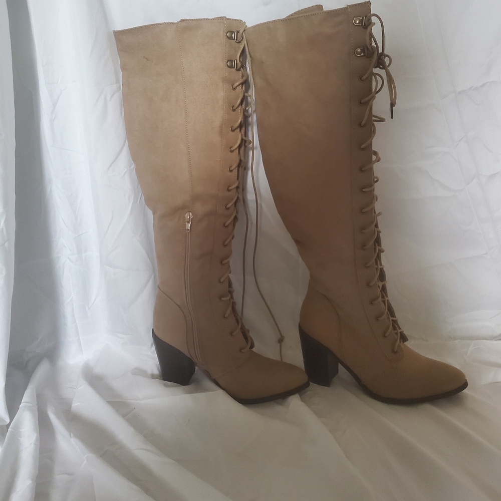 Shoe Dazzle Nessa Faux Lace Up Faux Leather